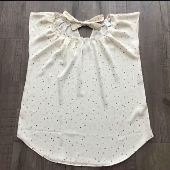 Lauren Conrad Multicolor Polka Dot Cream Top Flutter Sleeve Women's XS Cute EUC - Picture 3 of 10